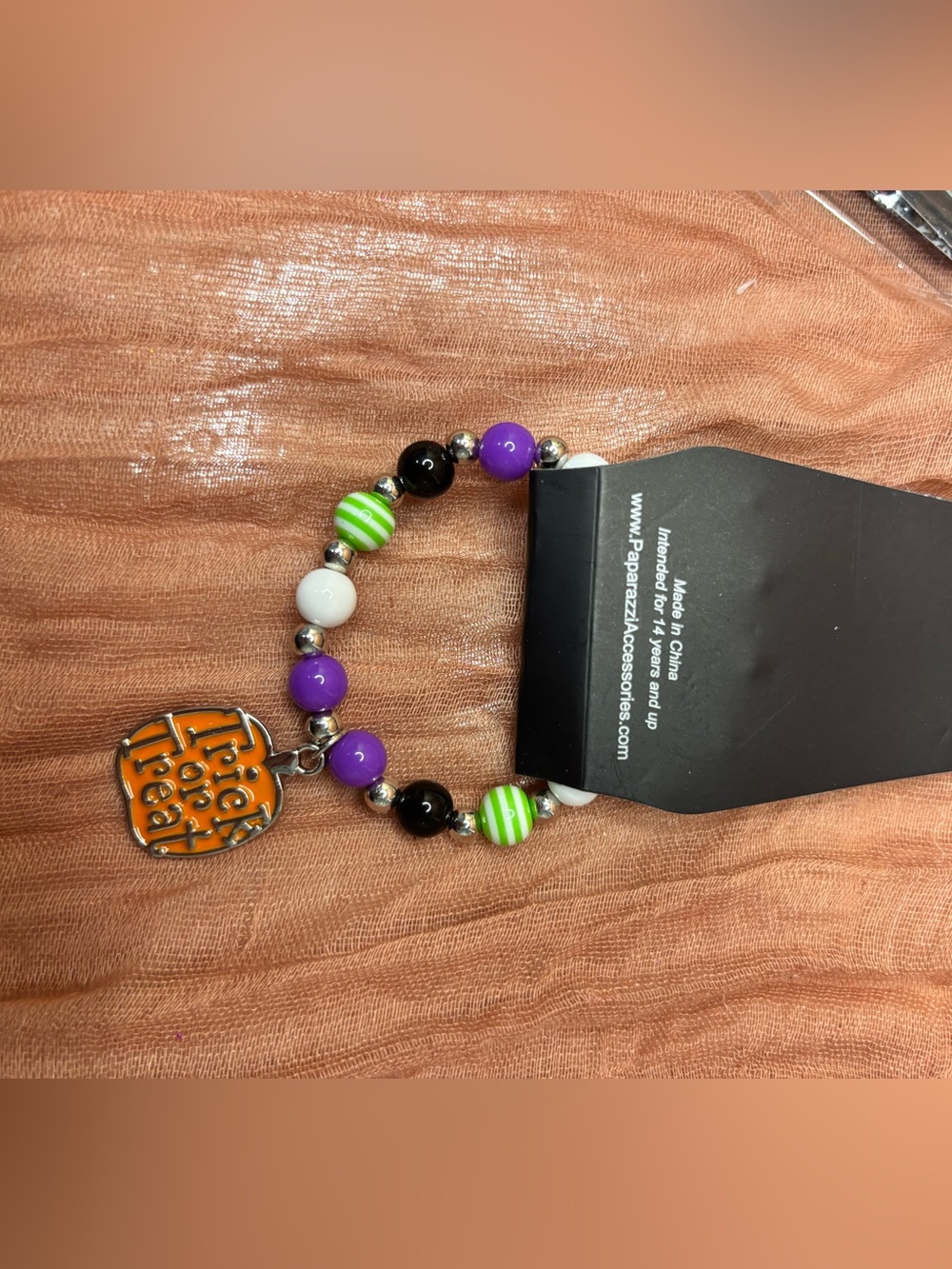 Halloween 'Trick or Treat' Beaded Bracelet - Orange, Purple, Green, Black, White